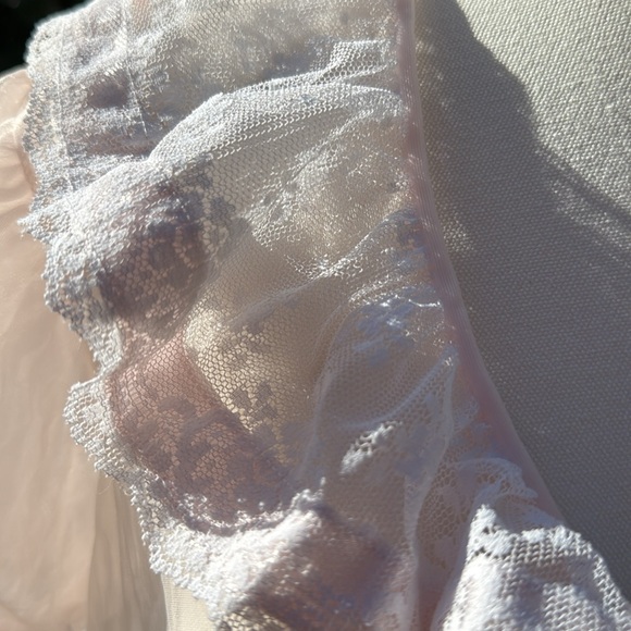Vintage Val Mode Lingerie baby pink Sheer Ruffle Puff/lace Sleeve Duster Robe - Picture 6 of 9